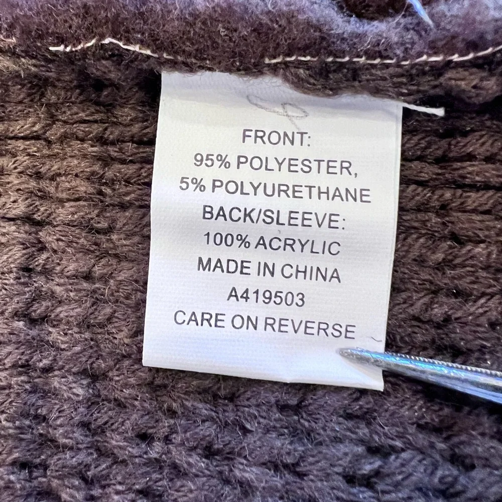 NWT Sweater Coat Pockets Faux Leather Sherpa Brown tones Sweater Back xs/sm